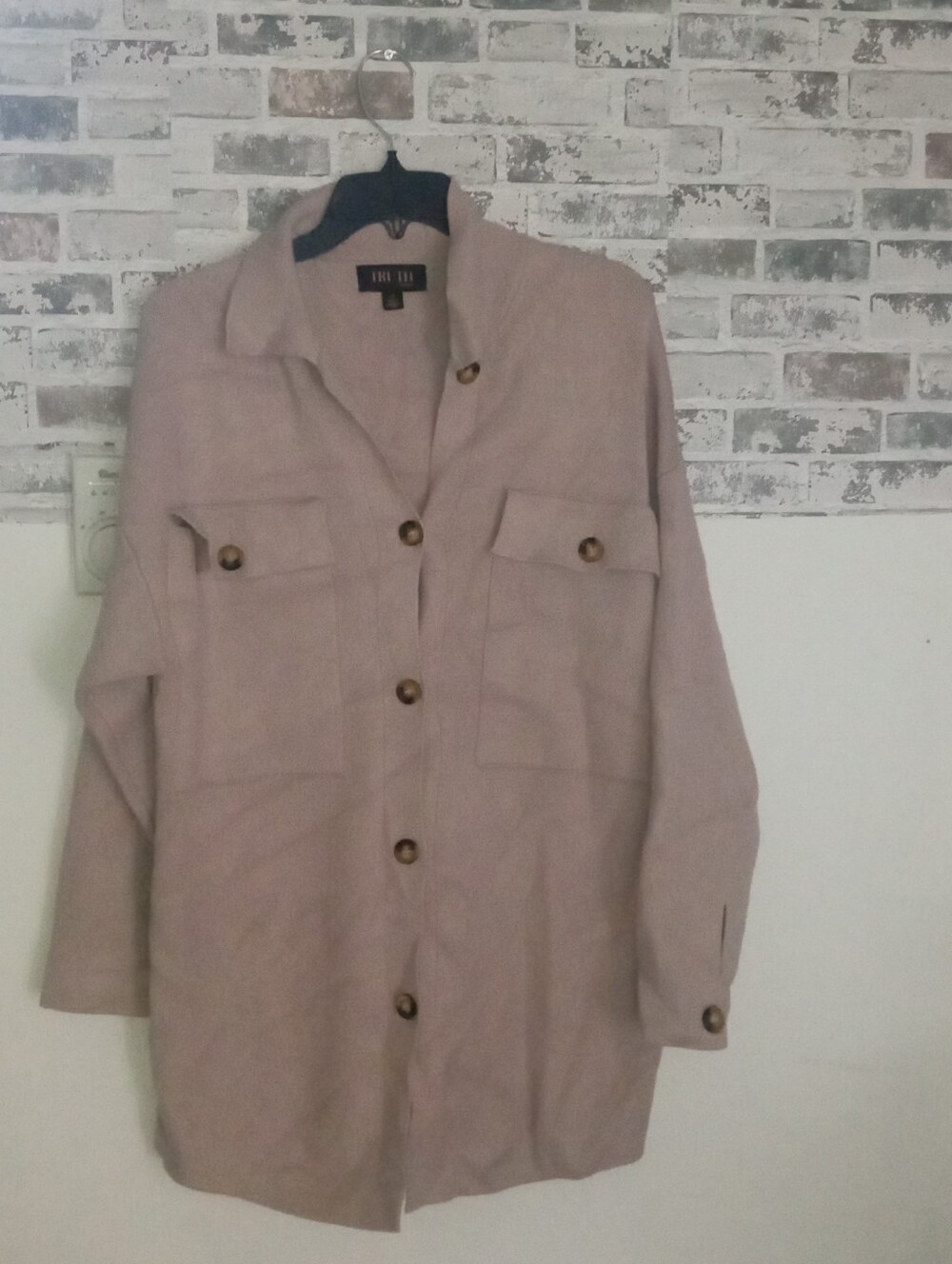 Light Beige Button-Front Trench Shirt Jacket